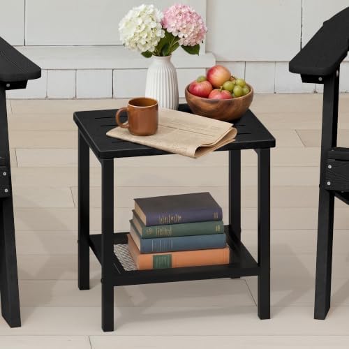 2-Tier Storage Outdoor Side Table, HDPE Small Outdoor Table - Image 2