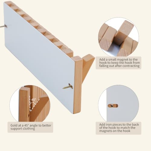 Wall Mounted Coat Rack, Fold-Away Wooden Wall Hooks, Decorative Wall Hooks - Image 5