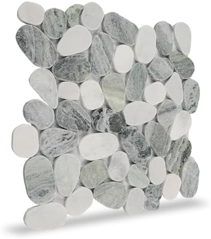 Pebble Tile, Ocean Green Sliced Pebble Stone Backspalsh Tiles, 4 Sheets by Soulscrafts