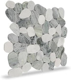 Pebble Tile, Ocean Green Sliced Pebble Stone Backspalsh Tiles, 4 Sheets by Soulscrafts