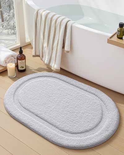 Color&Geometry Oval White Bathroom Rugs 36x24, Extra Soft Absorbent Microfiber - Image 5