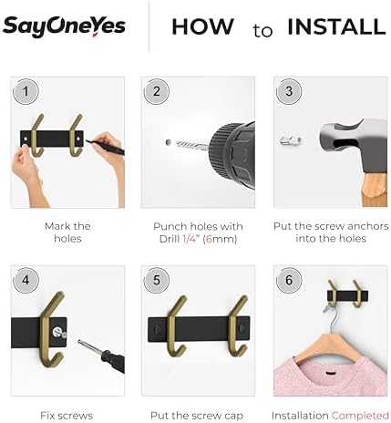 Small Coat Rack Wall Mount – Black and Gold Hook Rail - Image 7