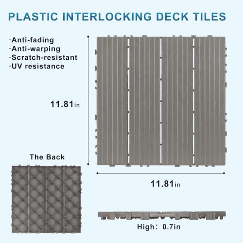 Plastic Interlocking Deck Tiles 9 Pack, 12in Waterproof Patio Flooring - Image 4