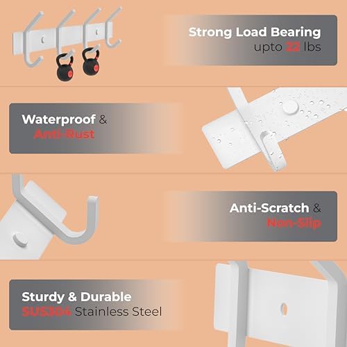 White Coat Rack Wall Mount – 12 Inch Stainless Steel Hook Rail - Image 3