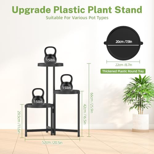 iDavosic.ly 3 Tier Folding Plant Stand Indoor Outdoor, Plastic Tray - Image 5