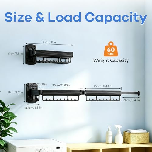 Foldable Wall Mounted Laundry Drying Rack, 3 Fold Retractable Clothes Drying - Image 3