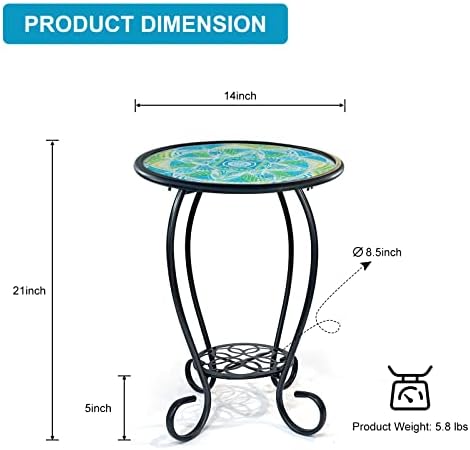 LIFFY Mosaic Outdoor Side Table, Small Bistro Coffee Table - Image 3