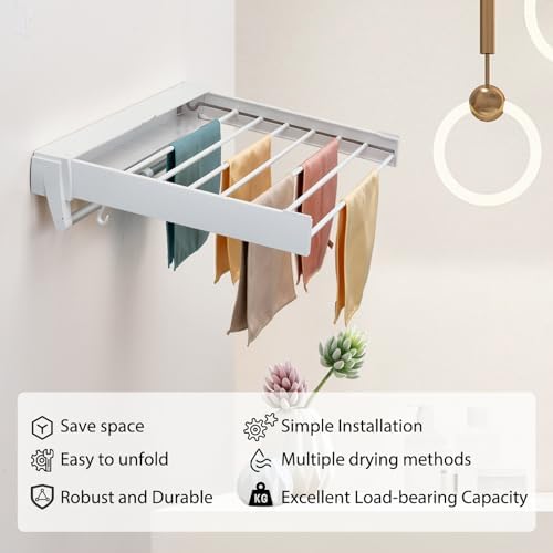 Wall Mounted Drying Rack, Aluminum Collapsible, 88 lbs Capacity, Foldable - Image 4