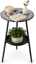2-Tier Metal Outdoor Side Table 13.5" Round End Table by Unknown