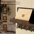 Rebee Vision Acacia Wood Key Holder Wall Mount, Shelf & Hooks, Dark Brown - Image 4
