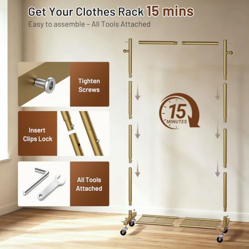 KEETDY 60" Small Clothing Rack for Hanging Clothes, Small Rolling Clothes Rack - Image 6