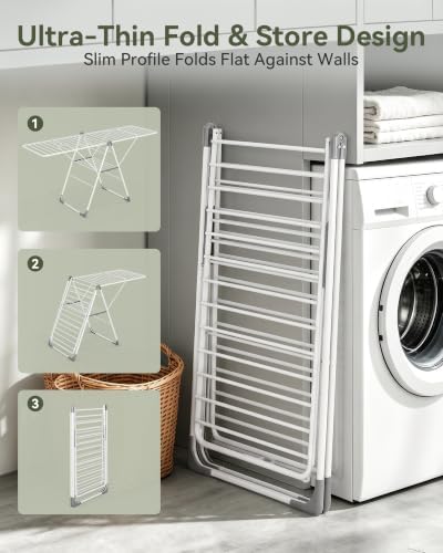 APEXCHASER 2-Tier Gullwing Clothes Drying Rack, 28-Rod Foldable, Adjustable - Image 5