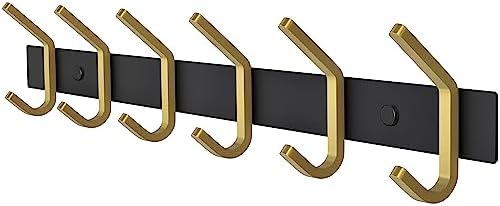 Coat Rack Wall Mount – Black and Gold Hook Rail by SAYONEYES