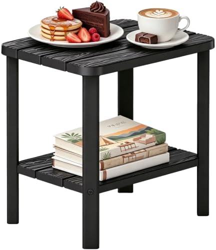 Adirondack Square Outdoor Side Table, 2-Tier Storage Weather Resistant HDPE by NBYSGO