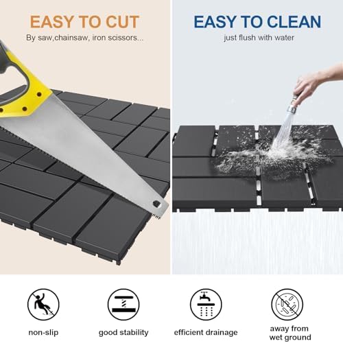 Goovilla Plastic Interlocking Deck Tiles, 27 Pack 12"x12", Dark Grey - Image 4