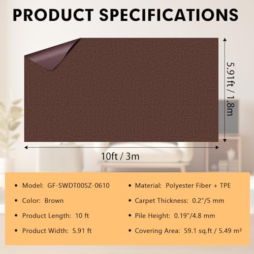 Grefinity Marine Carpet, 6 FT x 10 FT Brown Indoor Outdoor Carpet - Image 2