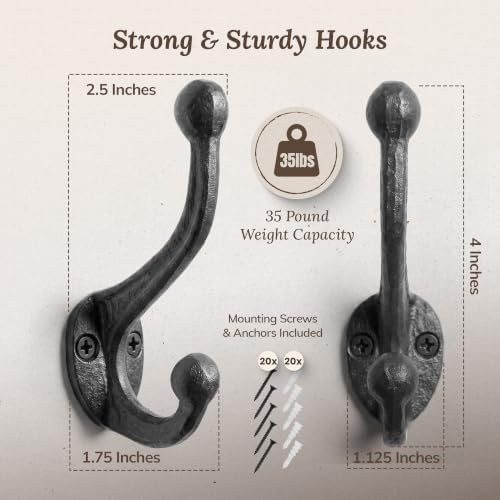 My Fancy Farmhouse Rustic Cast Iron Coat Hooks Wall Mounted Farmhouse - Image 3