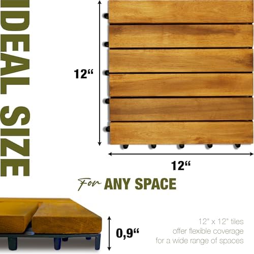 Acacia Wood Interlocking Deck Tiles, Patio & Backyard Tile, 12 in - Image 5