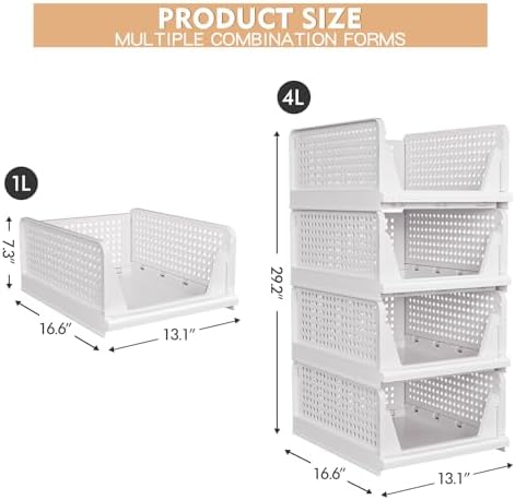 caktraie 4 Pack Stackable Closet Storage Basket - Image 3
