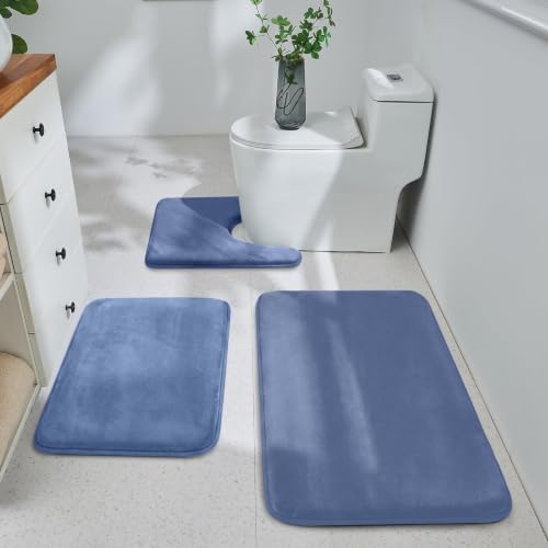 HUXMEYSON 3-Piece Memory Foam Bathroom Rug Set, Dusty Blue by HUXMEYSON