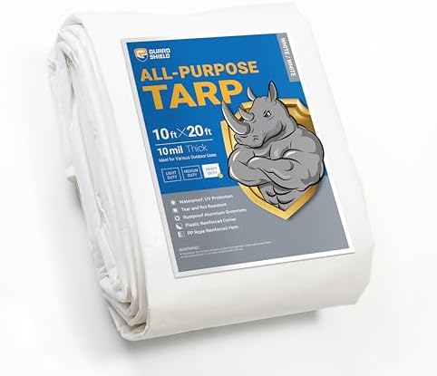 GUARD SHIELD Heavy Duty Tarp 10x20 Feet White Multi Purpose Thick Waterproof by GUARDSHIELD