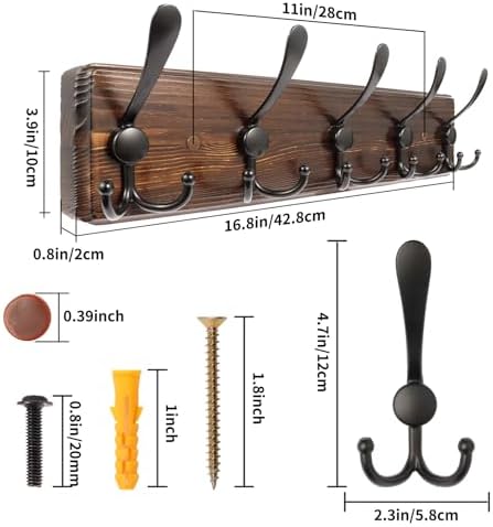 Coat Rack Wall Mount 16.8'' Rustic Hat Rack - Image 6
