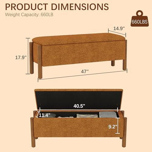 Modern Storage Benches with Walnut Wood Legs, Fabric Upholstered Entryway Bench - Image 2