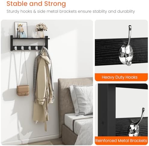 Homode Wall Coat Rack With Shelf, Wood Entryway Hanger With Hooks, Small - Image 4