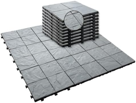 JJWOOD Stone-Look Interlocking Deck Tiles, Matte Rock Texture Outdoor Floor by Unknown