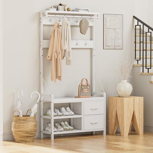 Lulive Hall Tree with Bench and Shoe Storage, 31.5” Coat Rack Freestanding - Image 2