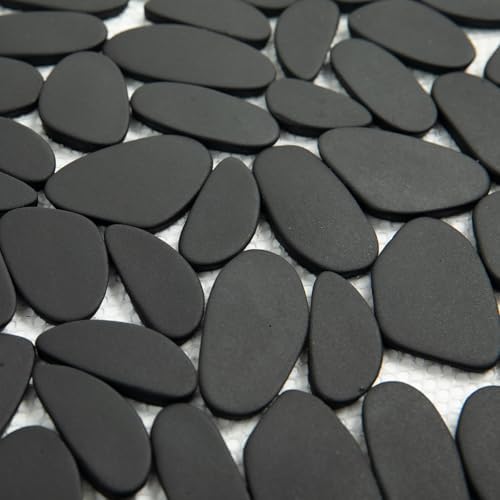 Black Pebble Tile Shower Floor, Pebble Mosaic Backsplash by Lovdeco