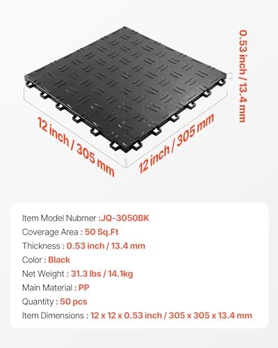 VEVOR Garage Floor Tiles 12 x 12 x 0.53 inch, Interlocking Design Ease of - Image 7