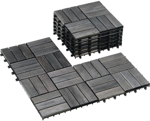 PrimeZone 9 PCS Solid Acacia Wood Interlocking Patio Deck Tiles Outdoor by PrimeZone