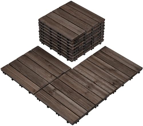 Topeakmart 12x12in Interlocking Wood Deck Tiles 11PCS Flooring by Topeakmart