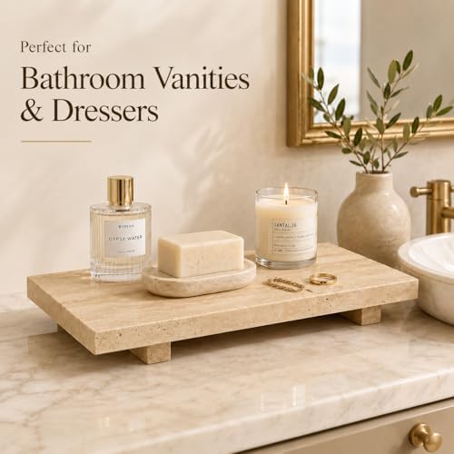 Travertine Pedestal Decorative Tray 13.8 x 6.7 in - Image 6