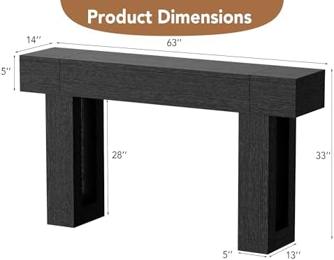63 Inch Long Console Table, Narrow Rectangular Sofa Table Behind The Couch - Image 2