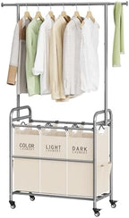 Tajsoon Laundry Hamper with Hanging Rack, Laundry Sorter 3 Section by Tajsoon