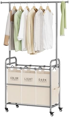 Tajsoon Laundry Hamper with Hanging Rack, Laundry Sorter 3 Section by Tajsoon