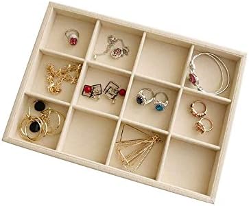 Beige Velvet Jewelry Accessory Organizer Tray 12 Compartment, Stackable Ring & - Image 2