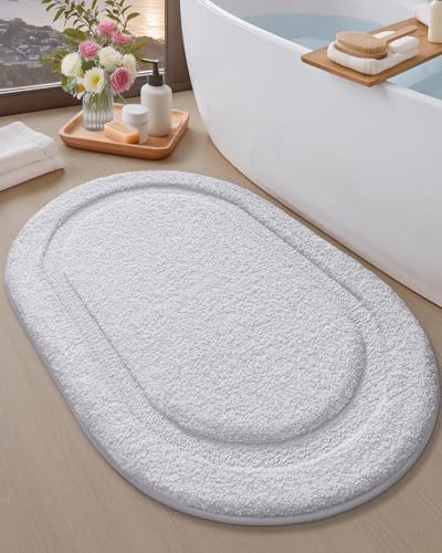 Color&Geometry Oval White Bathroom Rugs 36x24, Extra Soft Absorbent Microfiber - Image 4