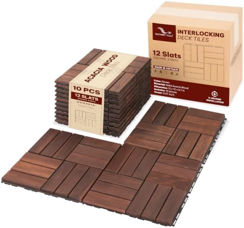 Acacia Interlocking Deck Tiles, 12 Slats by VICTORYRELAX