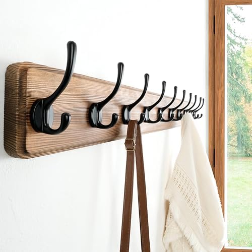 Dseap Wall Mounted Coat Rack: 38-1/4" Long, Heavy-Duty, 10-Double-Hooks Wooden - Image 5