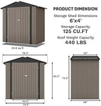 Patiowell 6x4 FT Outdoor Storage Shed, Garden Tool Storage Shed - Image 5
