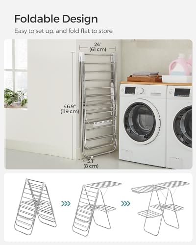SONGMICS Clothes Drying Rack, Foldable 2-Level Stee Laundry Drying Rack - Image 7