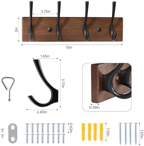 Yangbaga Coat Rack Wall Mount, Acacia Wood Coat Hooks Wall Mount - Image 2