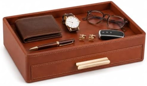 GORESE Leather Valet Tray with Drawer by GORESE