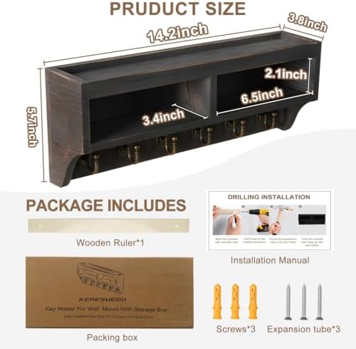 Key Holder Wall Mount with Mail Organizer, 6 Hooks & Shelf - Image 6