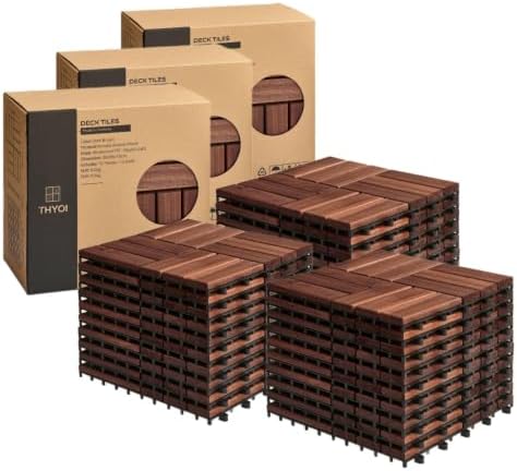 THYOI Acacia Wood Interlocking Deck Tiles, Deck Flooring Outdoor Waterproof All by THYOI