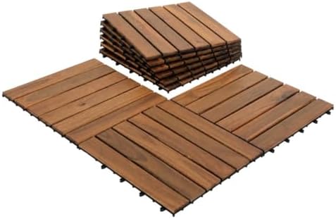 Solid Acacia Deck Tiles, 2.25X Cover, Fast Install Patio Floor by Arrowstone