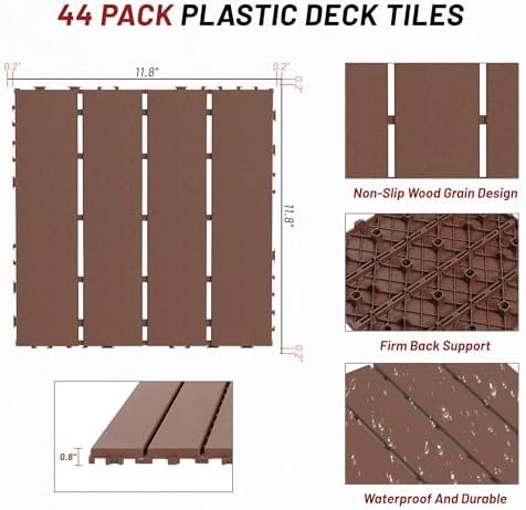 44 Pack Interlocking Deck Tiles, Plastic Patio Flooring（Stripe） - Image 2